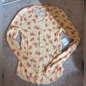 NWT Free People Floral Flannel Henley Top